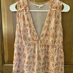 Lucky Brand Pink and Orange Floral Sleeveless Blouse